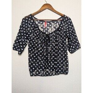 Black Sheer Polka Dot Floral Mesh Womens Top Size Medium Y2K Coquette Whimsigoth